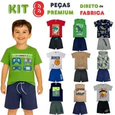Kit 8 Peças Premium Sortidas Infantis Verão Menino Estiloso 4 A 10 Anos