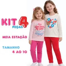 Kit 4 Peças Infantil Meia Estação Menina Blusa e Legging Conforto Premium 4 Ao 10