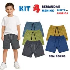 Kit 4 Bermudas Infantil Menino Verão Algodão Conforto 4 ao 10