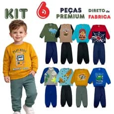 Kit 6 Peças Menino Inverno Moletom Felpado 3 Conjuntos Roupa Bebê Tam 1 2 3