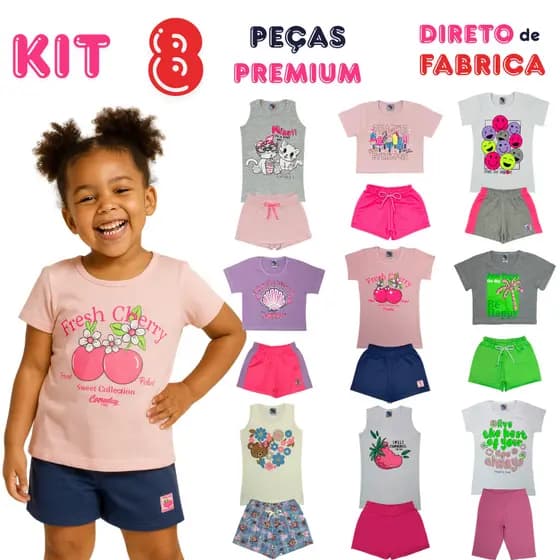 Kit 8 Peças Premium Sortidas Infantis Menina Coloridas 4 6 8 E 10 Anos