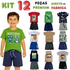 Kit 12 Peças Premium Sortidas Infantis Verão Menino Estiloso 4 A 10 Anos