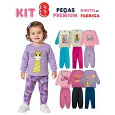 Kit  8 Peças Menina Inverno Moletom Felpado 4 Conjuntos Roupa Bebê Tam 1 2 3