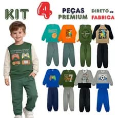 Kit 4 peças Infantil Menino Inverno Moletom Felpado 2 Conjuntos Roupa Infantil Tam 4 6 8 10