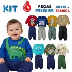 Kit  6 Peças Bebê Menino Inverno Moletom Felpado 3 Conjuntos Roupa Bebê P M G 1 a 9 Meses