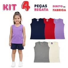 Kit 4 Regatas Infantil Menina Ribana Algodão – Blusa Básica Confortável Tamanhos de 1 a 14