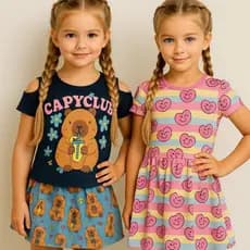 Kit Conjunto Infantil Feminino Capivara + Vestido Infantil Menina Coração