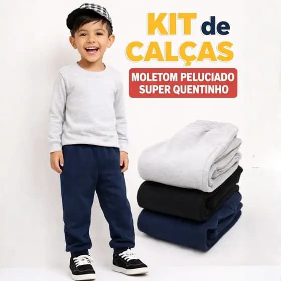 Calça Moletom Infantil Menino 1 ao 10 Anos Peluciada |Kit com 1,2 ou 3 | Calça Moletom Infantil Menino grossa