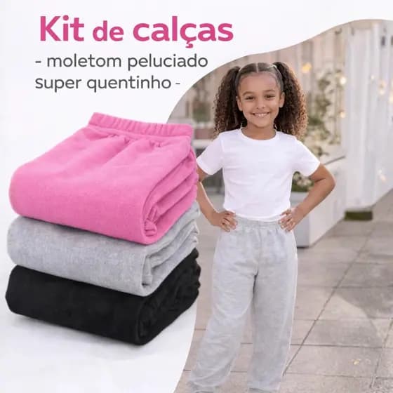 Calça Moletom Peluciada Infantil Menina | Calça Moletom para Inverno do 1 ao 10 Anos |  Calça Infantil Menin