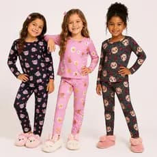 Pijama Infantil Peluciado Térmico Inverno Menina Manga Longa Tamanho 1 ao 10 Anos