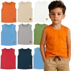 Regata Infantil Menino Básica Lisa 2 ao 12 Anos | Roupa Infantil Menino Verão | Kit Sortido com 1, 2, 3, 4 ou 5 Regatas