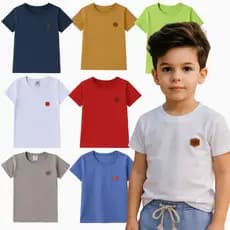 Camiseta Infantil Menino Lisa 2 ao 12 Anos de Algodão Sortido | Roupa Infantil Menino Verão