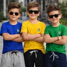 Conjunto Infantil Menino Copa do Mundo Brasil Tamanho 2 ao 12 Anos Algodão | Camiseta Infantil do Brasil