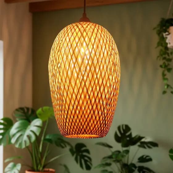 Luminária de Teto Lustre Pendente Bambu Vime Palha Rústico Sala Cozinha Bancada Saint Martin Sunfy