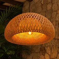 Lustre Rústico Bambu Aconchegante Organico Vime 30cm Bivolt Com Lampada Led Branco Quente