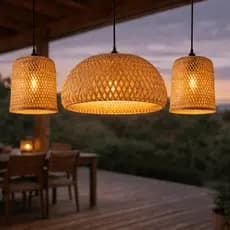 Kit 3 Lustres Bambu Pendente Teto Completo LED Iluminação Rústico Moderno Sunfy Shop