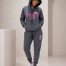 Conjunto de Moletom Flanelado Premium Estampado Feminino Kit Blusa de Frio com Capuz + Calça Jogger