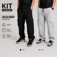 Kit 2 Calças Cargo Baggy de Moletom Unissex