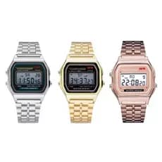 Relógio Digital Retrô Vintage Unissex | Estilo Clássico Metálico Prata Dourado Rose