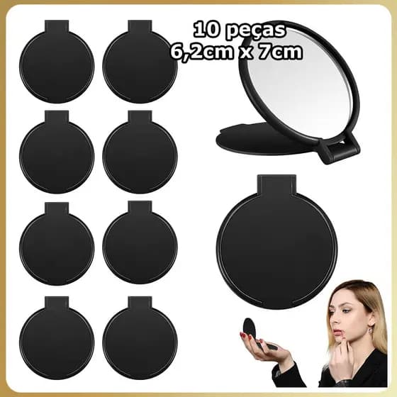 10 Espelho de maquilhagem de bolso espelho redondo dobrável espelho de lembrança Espelho Maquiagem Espelho Real - Preto