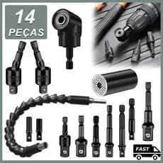 14 peças Extensor Eixo Prolongador Parafusadeira Bits Ponteiras Adaptador Ângular Cabo Flexível