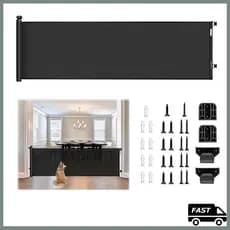 Preto Tela de proteção retrátil para cachorro cerca interior de casa apartamento larg.3 metros trava segurança forro PVC