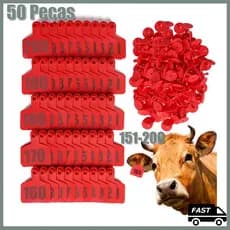 Conjunto 50 Vermelho Brincos Identificação Em Ovinos, Bovinos 151 à 200