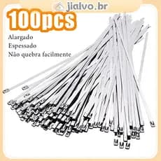 Kit 100 abraçadeiras de aço inox 11.8 pol., pesadas autoinstaláveis, para escape, cerca, calor e manutenção