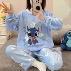 Enviado dentro de 48 horas Pijama feminino Casual de flanela manga comprida pijama de lã Coral calça pijama feminino