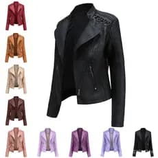 Jaqueta de Couro Feminina Plus Size 5XG, Jaqueta Slim Curvada Retro em Couro PU, Roupas de Motociclista 2026