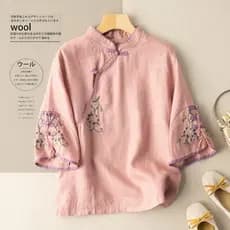 M-4XL 2022 nova camisa de algodão e linho estilo étnico com manga média, bordada, com lapela diagonal e botões 3814