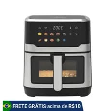 COIBEU Fritadeira Elétrica Air Fryer 6,5L Inox Tela Inteligente Touchscreen Visor Transparente 127V