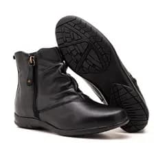Bota Botinha Feminina em couro conforto Cano Curto Sem Salto Moda Inverno Fechamento em zíper