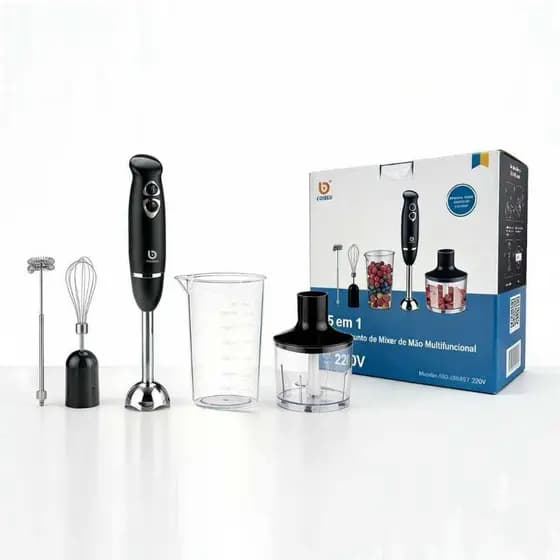 COIBEU Mixer Inox 5 em 1 Turbo 600W – Batedor, Triturador e Espumador Fácil e Rápido
