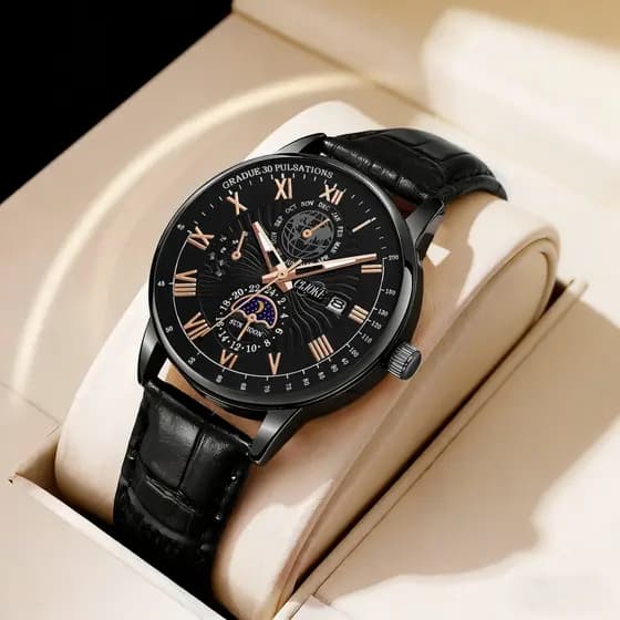 Relógio Masculino Relogio A Prova D'água Luxo Orient Leather Calendário Moda Simples e Moderna