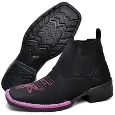 Botina Bota Feminina Texana Country Couro Sintético Quadrado Adulto  Original Agro