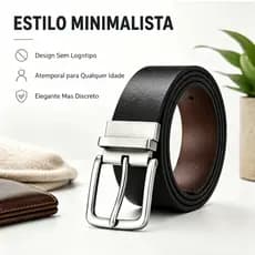 Cinto Masculino Dupla Face em Couro com Fivela Giratória Reversível Social Casual Confortável