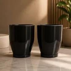 KIT 2 VASOS PARA PLANTAS DECORATIVOS C/ PRATO COLETOR MODELO CONE BOJO POLIDO RESISTENTE SOL E CHUVA