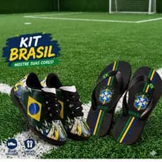 Kit Chuteira Infantil + Chinelo Masculino Leve Solado Costurado Antiderrapante Escolar Casual