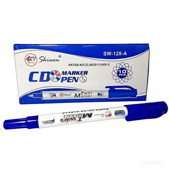 Caneta Marcadora Dupla Ponta Shiwen Azul