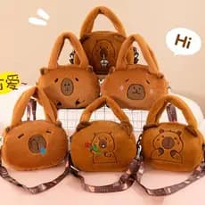 Bolsa de ombro capivara pelúcia fofa bolsa escolar para crianças e adolescentes