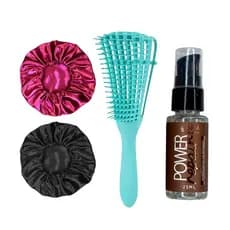 Kit Cabelo Completo Óleo Reparador De Pontas + Escova De Cabelo Polvo Ou Raquete + Toucas Cetim