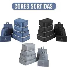 Preto,Azul ou Cinza - Organizador de Mala para Viagens 7 Peças - BM-F1068
