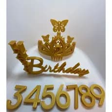 Kit Festa Personalizado 3D: Coroa Borboletas + Número (2-9) + Enfeite Happy Birthday