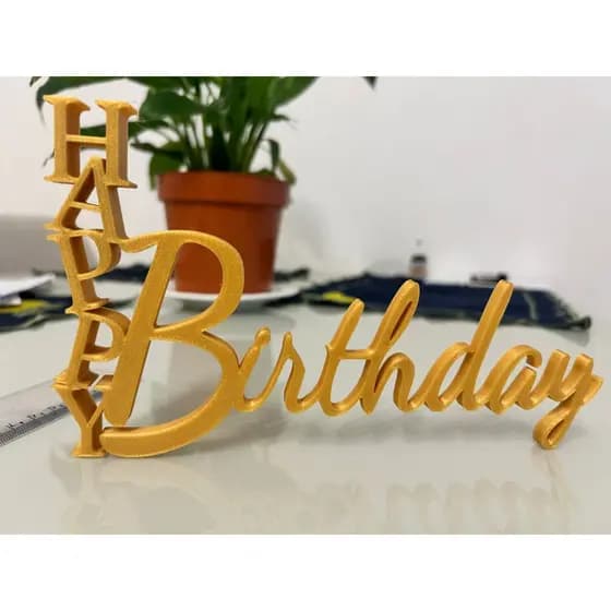 🎉 Decoração de Aniversário em PLA – “Happy Birthday” Dourado 🎉