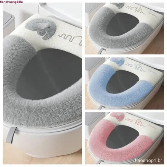 Tapete Higiênico, Capa de Assento Sanitário Confortável de Pelúcia, Design de Elefante em Flanela para o Inverno 9VHR