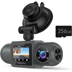 Câmera Veicular COOAU 4K com Cartão de 256GB e GPS Wi-Fi, Câmera Veicular Dupla D30S Frontal e Interna 2.5K+1080P, Câmer