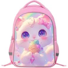 Mochila Escolar para Meninas, Mochila de Gato Fofa para Crianças, Bolsa Escolar para Educação Infantil, Mochila Arco-Íri