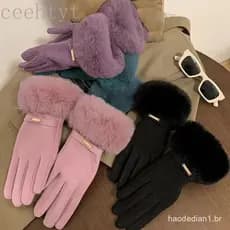 1 Par Moda Feminina Luvas Outono Inverno Bonito Peludo Quentes Dedo Cheio Feminino Esporte Ao Ar Livre Ciclismo
