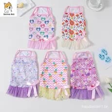 Vestido De Cachorro Suspender Para Shih Tzu Saia Feminina De Gato Fofo Com Laço De Verão